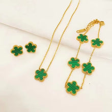3 Pieces of Stainless Steel Plum Blossom Plant Five Leaf Necklace, Bracelet, Earrings, Women'S Jewelry Set
