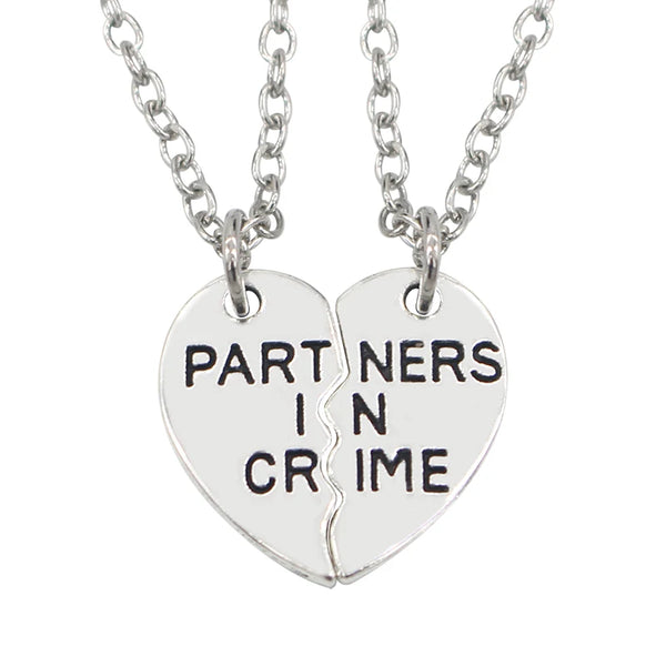 Fashion Engraving Partner in Crime Stitching Pendant Necklace 2 Piece Set Love Combination Necklace Best Friend Jewelry